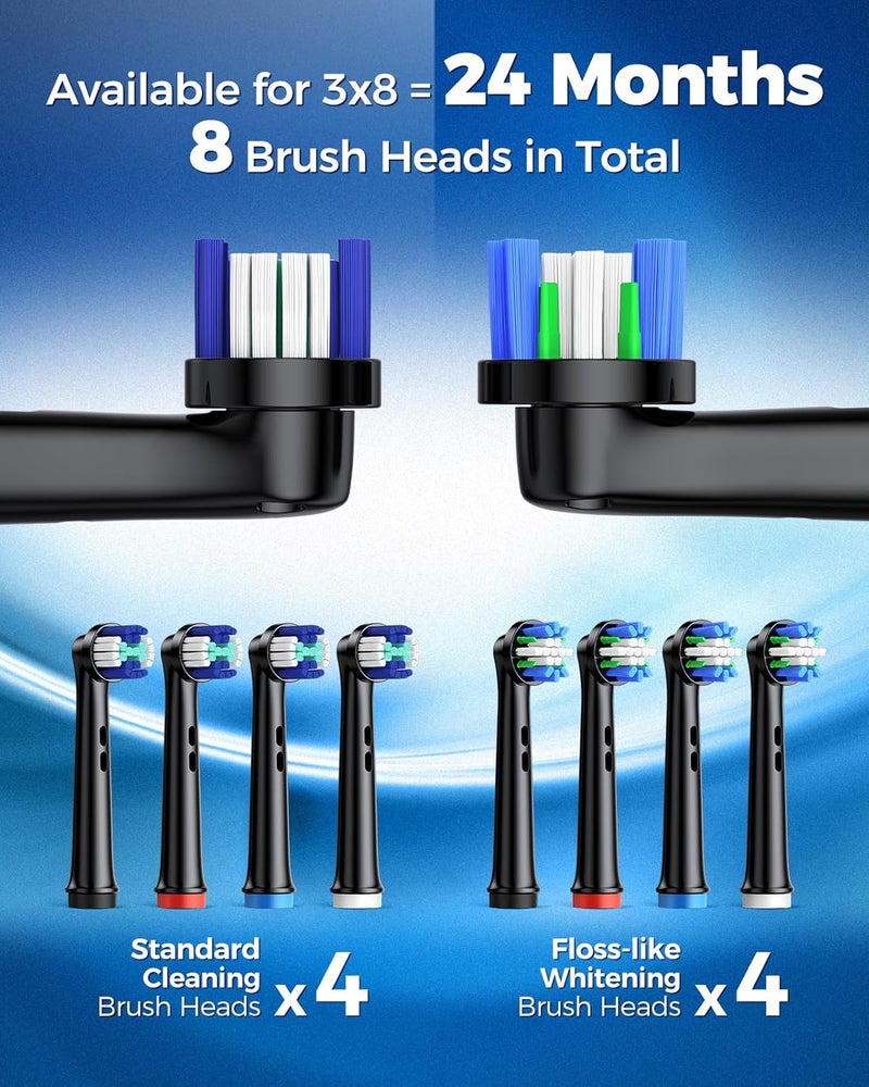 TEETHEORY Rotating Electric Toothbrush for Adults with 8 Brush Heads (2 Types), 4 Modes Deep Clean Electric Toothbrush with Rechargeable Power and 2 Min Smart Timer (1- Black, p1) - Image 4